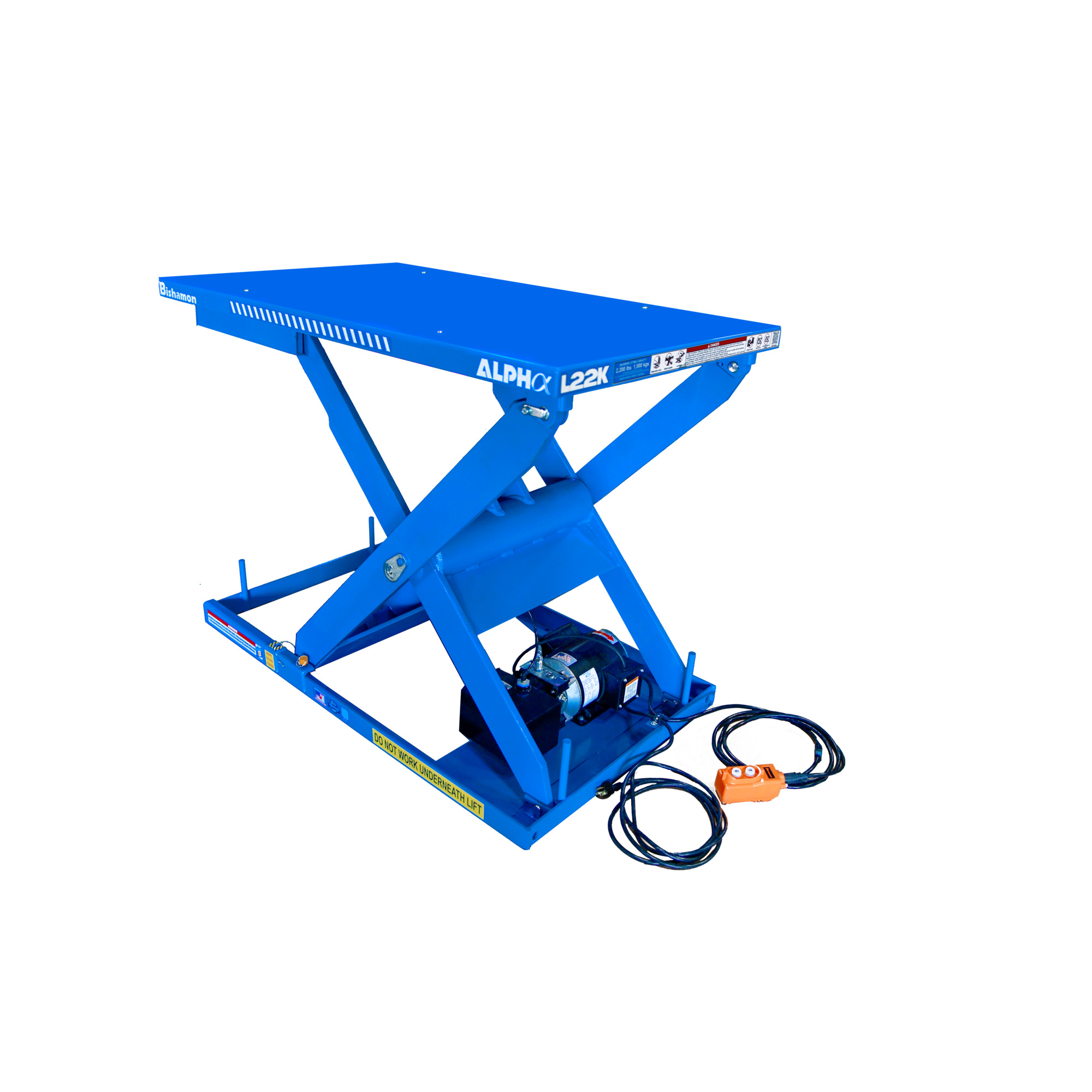 Bishamon Alpha Lift Table — 2200-Lb. Capacity, 31in. x 53in. Top, 230V 1-Phase Motor, Hand Control, Model# L22K-3153-230-1-H